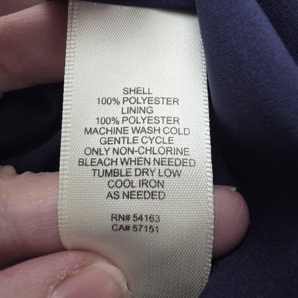 Eliza J Dress Womens 18W Navy Blue Floral Chiffon Long Sleeve Ruffle Hem Shift - Picture 14 of 16